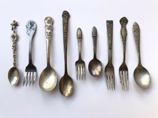 Vintage Child’s Spoons Forks Silver Plate Cherubs Mickey Mouse Howdy Doody Spagh