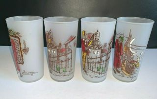 Hazel Atlas Frosted Glasses Charles Dickens Characters Set of 4 2