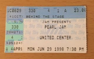 1998 Pearl Jam Chicago Yield Tour Concert Ticket Stub Eddie Vedder Ten Vs.