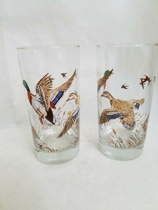 Vintage Libbey Glass Flying Ducks Mallards Game Birds Tumblers - Set Of 2.  12oz