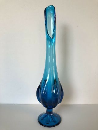 Vintage Viking Glass Epic Six 6 Petal Swung Vase Bluenique Blue 9”