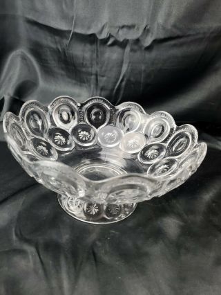 Vtg Le Smith Glass Clear Moon And Stars Pedestal Compote Candy Dish X Wide 9 "