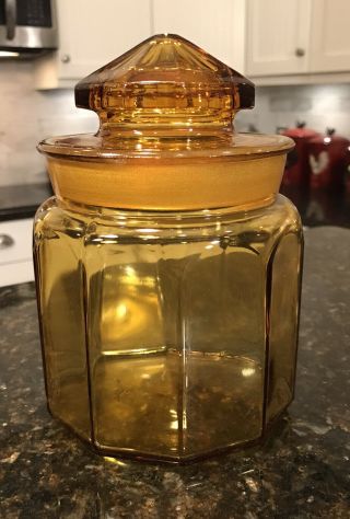 Vintage L E Smith Small Amber Glass 10 Paneled Tea Canister/apothecary Jar