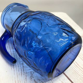 Vintage Cobalt Blue Rippled Glass Pitcher Made In Brasil 8” Tall By 5” Wide