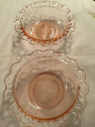 3 Vintage Serving Bowls Hocking Pink Old Colony Open Lace Edge