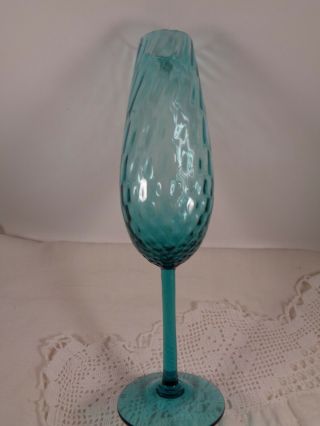 Vintage Empoli Optic Teal Blue Glass Stem Vase Italy Mid Century