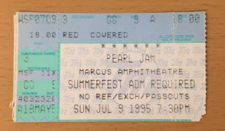 1995 Pearl Jam Bad Religion Milwaukee Summerfest Concert Ticket Stub Ten Vs.