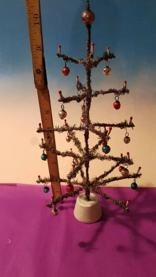 Vintage Rare Wire Tinsel Christmas Tree Full Decorated 10 Inch
