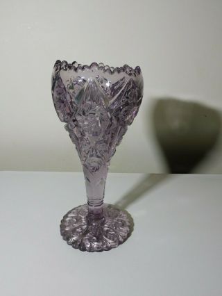 Large 12 1/4 " Tall Sun Purple Eapg Antique Vase Pinwheels & Facets