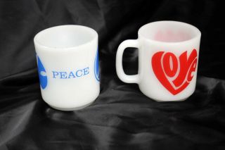 Milk Glass Vintage 1960s Mid Century Mod Squad Style Red Heart Love And Peace Mu