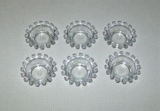 6 Vintage Imperial Clear Glass Candlewick 16 Bead Open Salt Cellar Dips 2 1/8 "