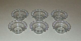 6 Vintage Imperial Clear Glass Candlewick 16 Bead Open Salt Cellar Dips 2 1/8 