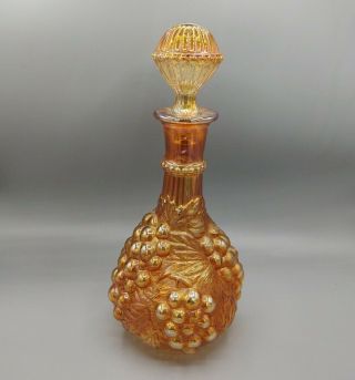 Vintage Imperial Marigold Carnival Glass Decanter With Stopper Grape Pattern