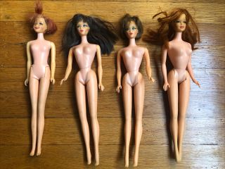 4 Vintage Mattel - 1966 Brunette Barbie Dolls Made In Japan Sandy,  Twiggy,  Stacy,
