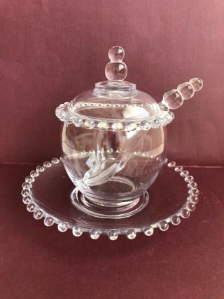 Vintage 4 - Piece Imperial Candlewick Sugar Bowl With Saucer,  Lid & Spoon