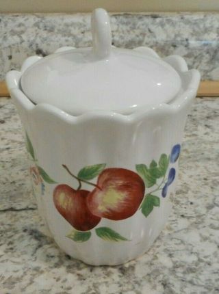 Corelle Chutney Tea Canister W/ Lid Jay Imports Fruit Apple Pear Flowers Fruit