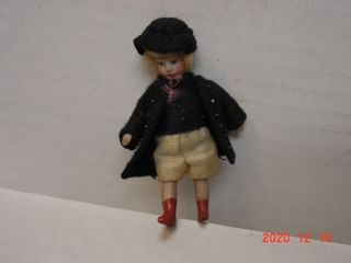 Antique German All Bisque Doll Jointed Arms And Legs 2 1/2 Black Hat