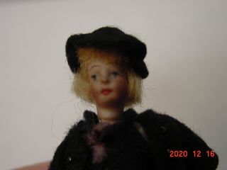 Antique German All Bisque Doll Jointed Arms and Legs 2 1/2 Black Hat 2