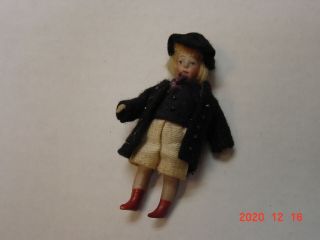 Antique German All Bisque Doll Jointed Arms and Legs 2 1/2 Black Hat 3