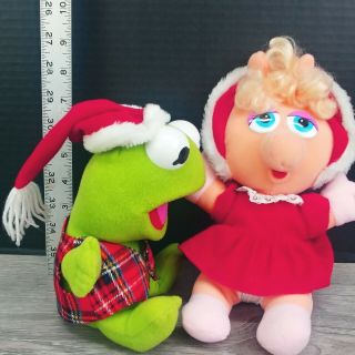 Christmas Muppet Babies Miss Piggy & Kermit Plush Stuffed Animals Vintage 1987 2