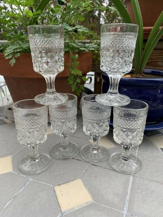 Vintage Anchor Hocking Wexford Wine Water Goblet Glasses Set Of 6