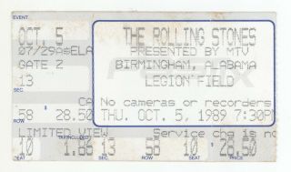 Rare The Rolling Stones 10/5/89 Birmingham Al Legion Field Ticket Stub