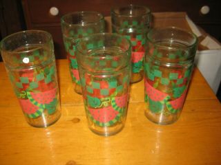 5 Vintage Anchor Hocking Watermelon Jelly Jar Drinking Glass Tumblers