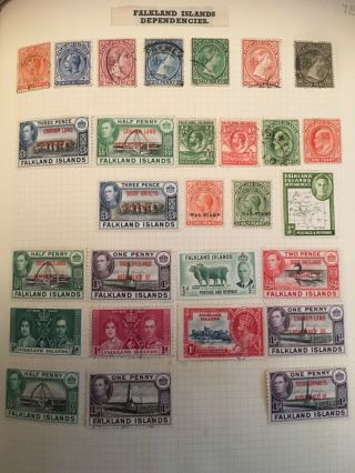Falkland Islands& Dependencies Stamps (approx 25) 1 Page From Old Album.