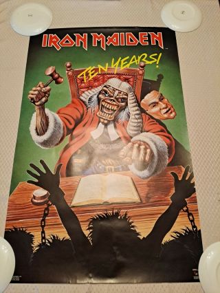 Vintage 1990 Iron Maiden Ten Years The Judge Poster Derek Riggs