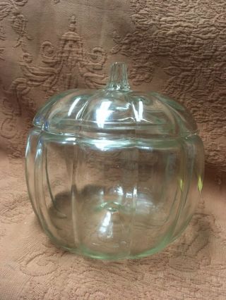 Vintage Anchor Hocking Clear Glass Pumpkin Jar Cookie Jar