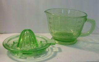 Vintage Depression Light Green 2 Cup Measuring Cup With Juicer Reamer