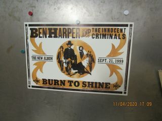 BEN HARPER AND THE INNOCENT CRIMINALS Burn To Shine 1999 PROMO POSTER Virgin 2