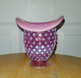 Fenton Cranberry Opalescent Hobnail Mini Vase