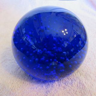 Art Glass - Cobalt Blue - Control Bubble Sphere Figurine - Vintage