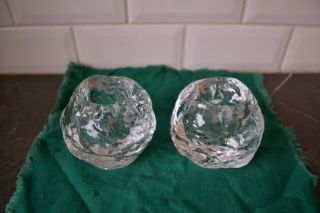 Set Of 2 Kosta Boda Snowballs Votive Candle Holders Art Glass Ann Warff Sweden