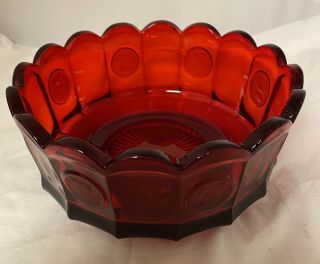 Vtg Fostoria Coin Frosted Ruby Red Round Bowl 7 - 1/2” Diameter Exc Cond
