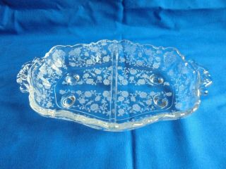 Vintage Large and Small Cambridge Rose Point Etched Glass Divided Relish Dishes 3