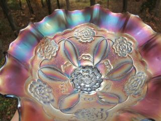 Dugan Double Stem Rose Antique Carnival Art Glass Bowl Amethyst Purple Pretty