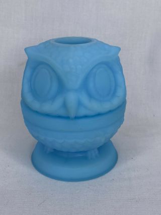 Fenton Art Glass Blue Satin Owl Fairy Light Lamp