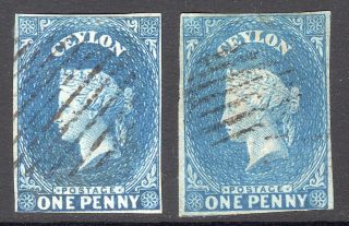 Ceylon 1857 - 59 Qv 1d Blue Shades Wmk Star Imperf,  Faults,  Sg 2,  A Cat £125
