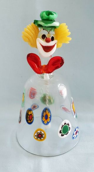 Murano Millefiori Glass Clown Bell,  Green Hat