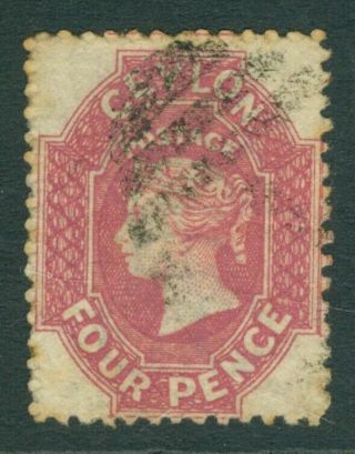 Sg 52b Ceylon 1863 - 66.  4d Rose.  Fine,  Faint Horizontal Crease Cat £130