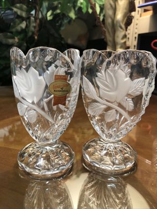Anna Hutte Bleikristall Lead Crystal Frosted Rose Heart Vase Germany Glass Set