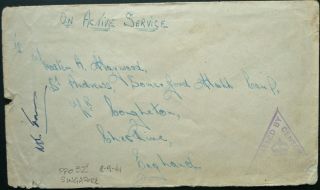 Malaya 8 Sep 1941 O.  A.  S Forces Mail Cover From F.  P.  O 32 To England - Censored