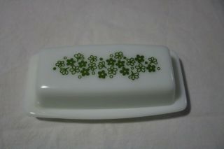 Vintage Pyrex Butter Dish Spring Blossom / Crazy Daisy Green On Milk White - Ex