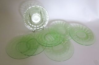 Block Optic Hocking Glass Co Green Depression Sherbet Bread 6 " Plates Set Of 7