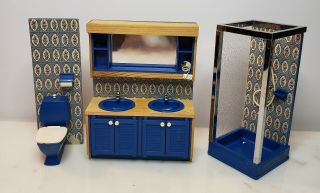 Vintage Lundby Dollhouse Miniature Bathroom Furniture 3 Pc Set