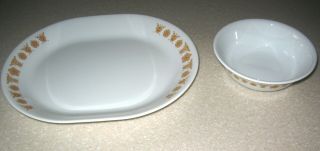 Vtg Corelle Butterfly Gold 12 " Oval Serving Platter And 6 " Cereal/soup Bowl Exc