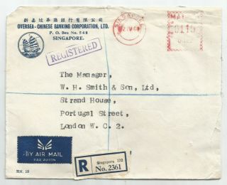 Singapore 1964 Registered Cover Sent To Uk At Machine Franked 115c Rate
