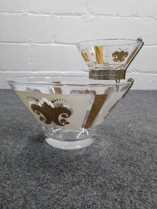Vintage Anchor Hocking Festive Gold White On Clear Chip And Dip Bowl Set Mcm
